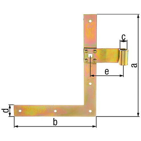 Penture équerre droit de volet, inferieur gauche+superieur droite 250mm, d : 13mm, jaune galvanise