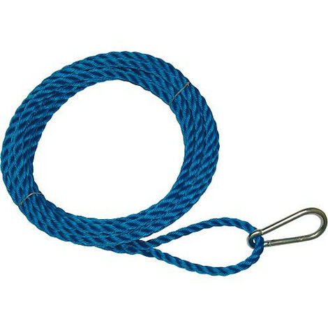 Corde pour montage, boucle d'un cote avec mousqueton, autre bout lisse polypropylene bleu, 16 mm, L 25 m (1/2)