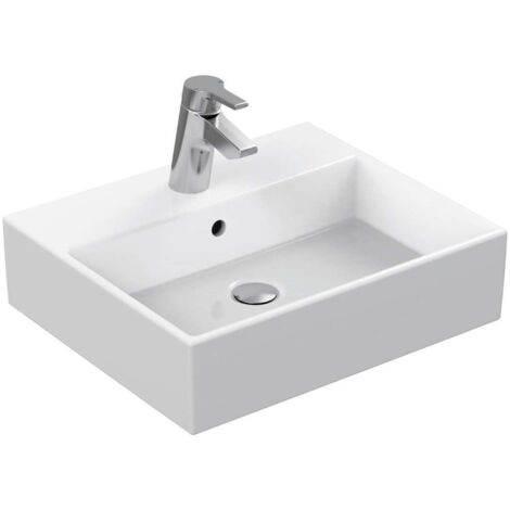 Ideal Standard – Vasque suspendue 50 x 42 cm K077701 – Céramique blanche – 1 trou central – Avec trop-plein – Arrière non émaillé