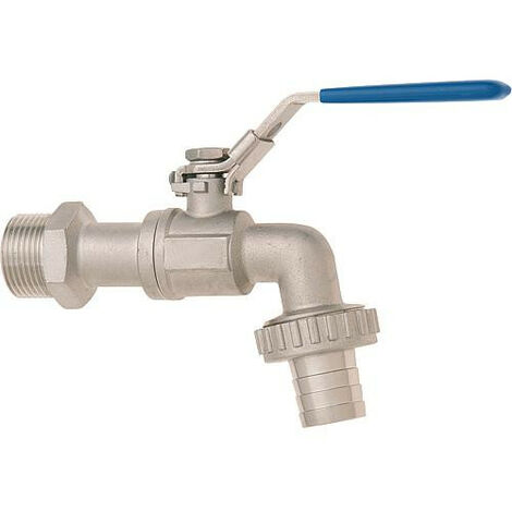 Robinet d'arrosage inox 1/2" passage réduit - avec douille levier bleu
