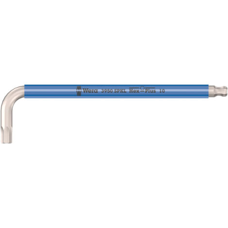 Cle male coudee WERA inox 6 pans avec tete spherique 10,0x224mm, gainage de couleur (1/5)