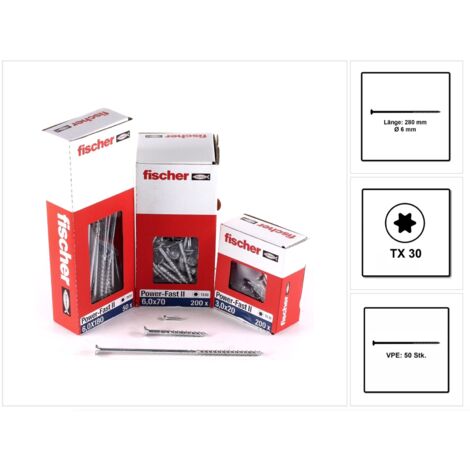 Vis a panneaux agglomeres Fischer Power-Fast II 6,0x280 SK blvz TG TX, UE   50 pieces