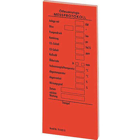 Protocole de mesure, autocollant pour chaudiere, pour le fioul, rouge BG 1 bloc 50 pcs.PAS POUR LA FRANCE