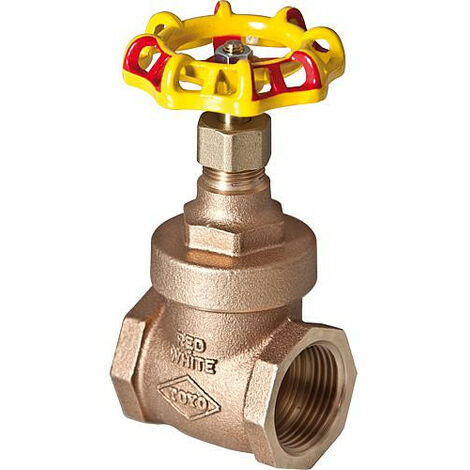 Vanne a passage direct jaune-rouge en bronze 1 1/2" sans vidage PN 20 avec volant (1/2)