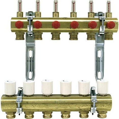 Repartiteur de circuit de chauffage 1" laiton debit 0,5l/min pour 11 groupes 3/4" eurocone" (1/2)