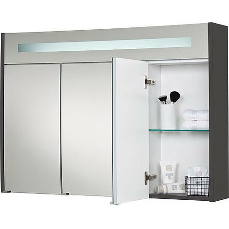 Armoire à glace + eclairage en visiere blanc brillant - 3 portes ...