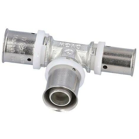Raccord a sertir pour tube multicouche, piece T reduite, etame, 32x3 - 32x3 - 26x3mm (1/5)