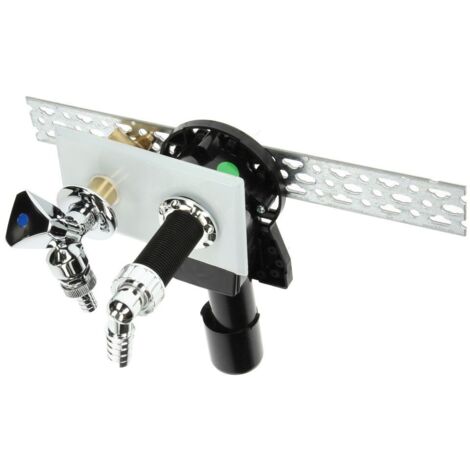 Banyo – Siphon PE encastré horizontal DN40/50 – Robinetterie combinée Schell® intégrée – Plaque inox et douille flexible coudée (1/5)