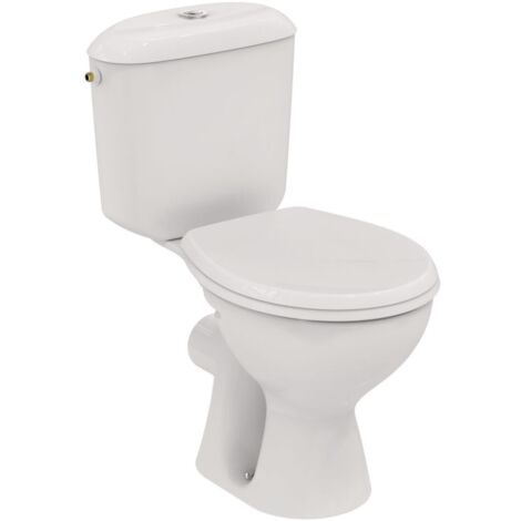 Porcher – Pack WC Noé prêt à poser 655 x 390 mm sortie horizontale blanc – Cuvette en porcelaine vitrifiée – Réservoir réversible 3/6 litres – Abattant thermodur inox