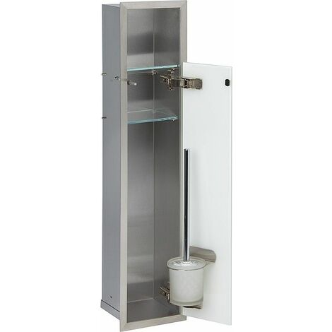 Banyo – Niche à encastrer pour WC – Charnières à gauche – Porte vitrée en inox – Dimensions 150x800mm – Rangement moderne salle de bain