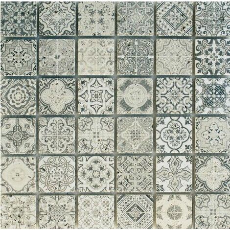 Banyo – Mosaïque en travertin décoré 48x48mm – Plaques de 305x305mm – Finition élégante pour murs et sols – Résistante à l'humidité