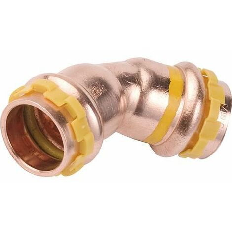 Raccord à sertir en cuivre gaz coude 45° fem/fem, diam. 15 mm PG 5041 Gaz, contour V (1/4)