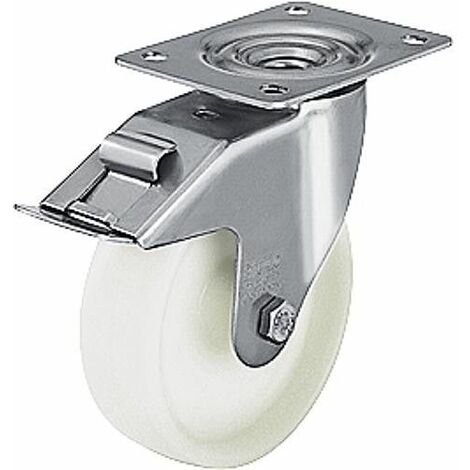 Roue de guidage polyamide/inox/blocage LEX-PO 150G-FI, charge 300 kg, roue diam. 150mm, dim plaque 140x110mm