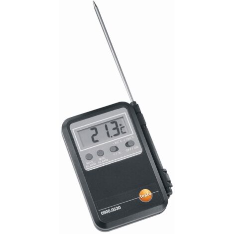 Testo – Thermomètre digital compact – Mesure air-gaz-liquide – Sonde déportée avec cordon – Alarme min/max réglable – Température ambiante