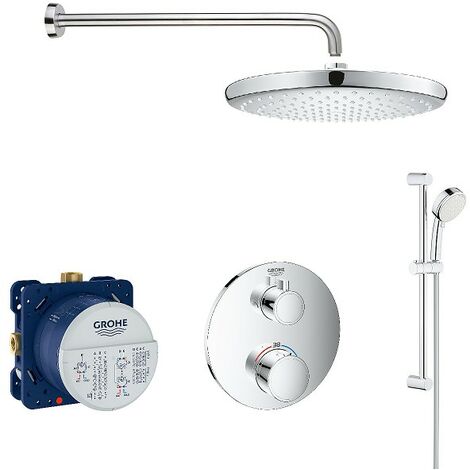Grohe – Colonne de douche encastrée 250mm – Pommeau Tempesta Ø 100mm – Mitigeur thermostatique – Installation facile sur surfaces sèches ou humides