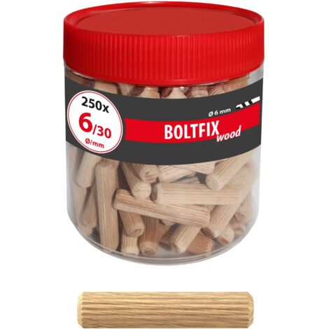 Chevilles en bois Boltfix wood 6x30 mm, chevilles cannelées en hêtre massif, 250 pcs, 015200101 (1/4)