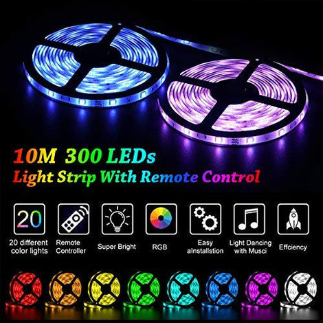 Bonve Pet Ruban LED 20M(10M*2) Bande LED RGB Bande Lumineuse Flexible  Multicolore avec Télécommande à 40 Touches, Synchroniser avec la Musique,  pour Fête Décor pour la Maison Chambre Bar : : Luminaires