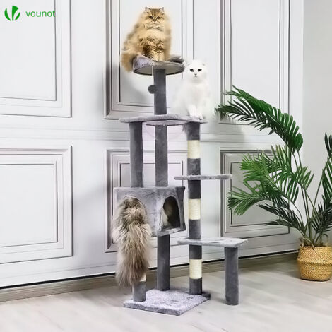 VOUNOT Kratzbaum Gro fr Katzen, Katzenbaum mit Sisalstamm, 138cm, Grau