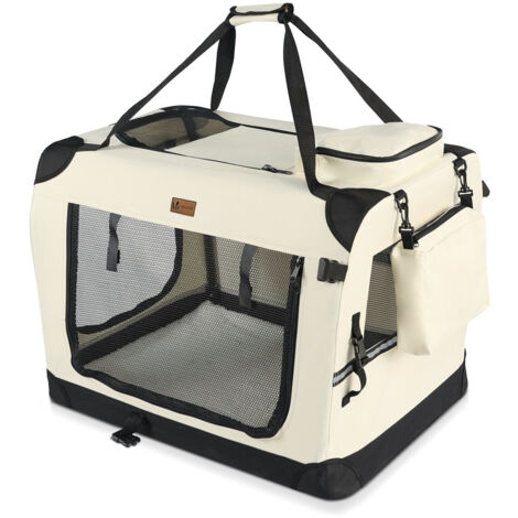 VOUNOT® Hundebox faltbar, Hundetransportbox robust für Katze & Hunde 70x52x52 cm L Beige