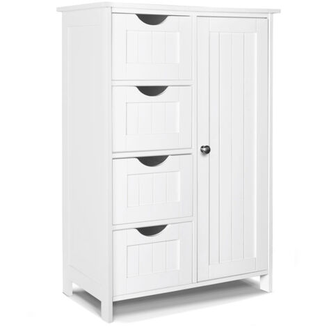Vounot – Badezimmerschrank 4 Schubladen – 30x55x82cm – MDF feuchtigkeitsbeständig – Stabil mit Kippschutz – Elegantes Weiß (1/5)