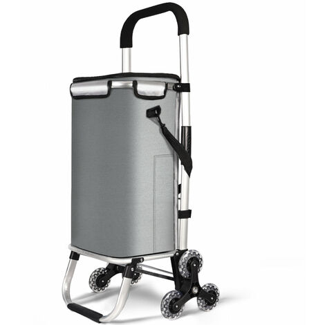 VOUNOT® Aluminium Einkaufstrolley Treppensteiger, Trolly Einkaufswagen Klappbar, mit 6 Räder und Kühlfach, Wasserdicht, 50L, Grau