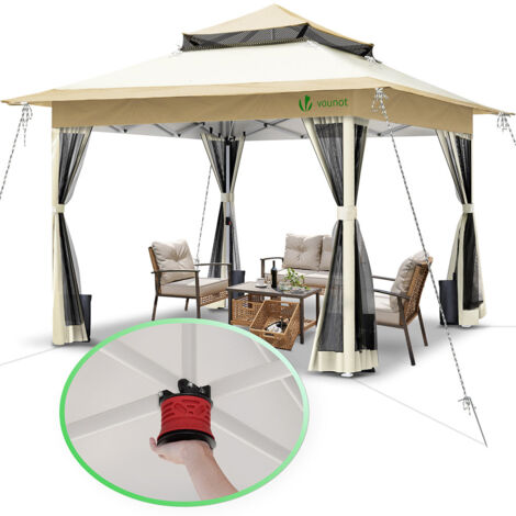 VOUNOT® Pavillon Faltbar 3.6x3.6m, Pop Up Faltpavillon Gartenzelt Partyzelt Gartenpavillon, Beige (1/5)