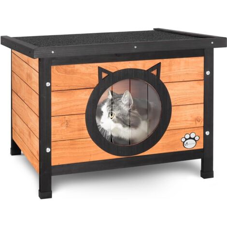 VOUNOT® Katzenhaus aus Holz, Katzenhaus mit Asphaltdach, Draussen Katzenhütte 57 x 45 x 43 cm
