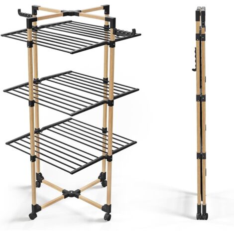 VOUNOT® VOUNOT Tendedero de Pie de Torre 3 Niveles 69x136x69 cm, Negro