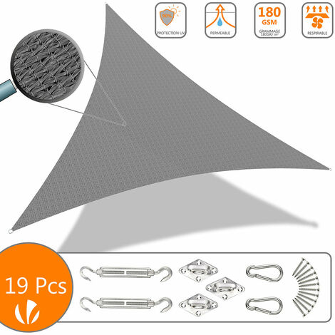 Sonnensegel Dreieckig mit Befestigung Set 3x3x3m, Grau