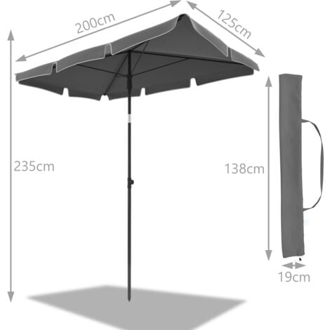 VOUNOT® Sonnenschirm für Balkon, 200 × 125 cm, Knickbarer Balkonschirm Rechteckig, Grau