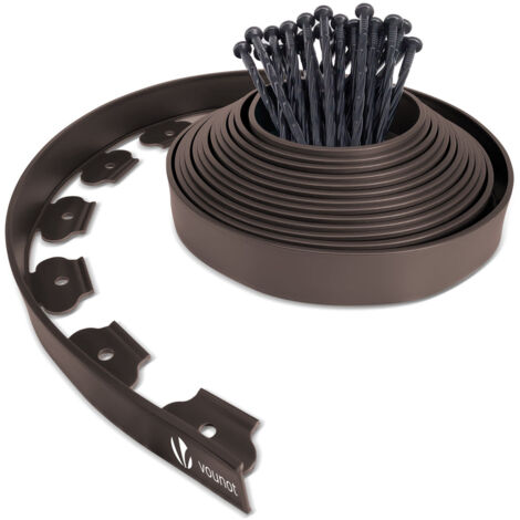 VOUNOT® Flexible Rasenkante Beeteinfassungen Kunststoff, mit 30 Erdanker, Länge 10m Höhe 5cm, Braun