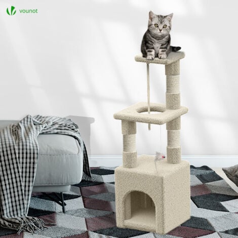 VOUNOT® Kratzbaum Klein, Katzenbaum für Katzen, Stabil Katzenkratzbaum, Höhe 88 cm, Beige