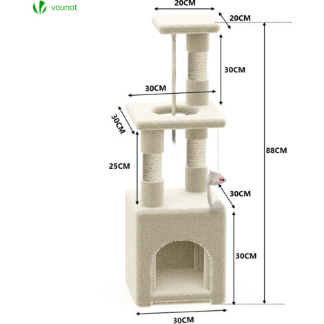 VOUNOT® Kratzbaum Klein, Katzenbaum für Katzen, Stabil Katzenkratzbaum, Höhe 88 cm, Beige