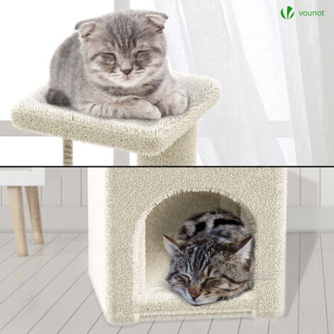 VOUNOT® Kratzbaum Klein, Katzenbaum für Katzen, Stabil Katzenkratzbaum, Höhe 88 cm, Beige