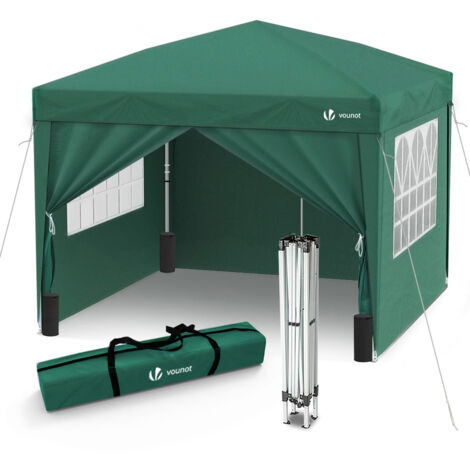 VOUNOT® Pavillon 3x3m mit 4 Seitenteilen & 4 Sandsäcke, Pop Up Faltpavillon, Faltbar Gartenzelt Partyzelt, inkl. Tasche, Grün