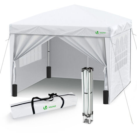 VOUNOT® Pavillon 3x3m mit 4 Seitenteilen & 4 Sandsäcke, Pop Up Faltpavillon, Faltbar Gartenzelt Partyzelt, inkl. Tasche, Weiß