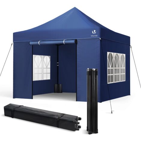 VOUNOT® Pavillon 3x3m, Wasserdichter Faltpavillon, Faltbar Partyzelt mit 4 Seitenteilen, 4 Sandsäcke, Blau