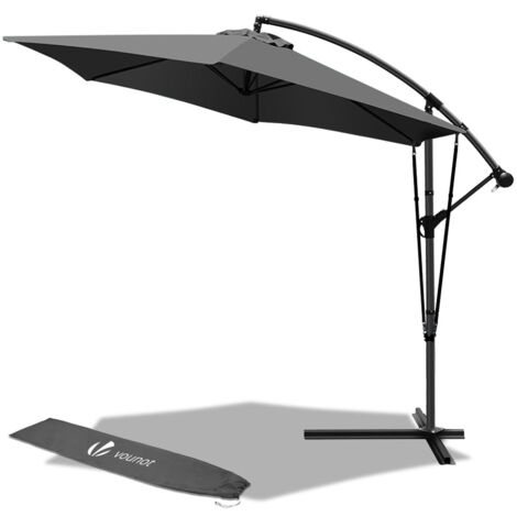 VOUNOT® 300 cm Ampelschirm, Sonnenschirm mit Windsicherung und Schutzhülle, Grau