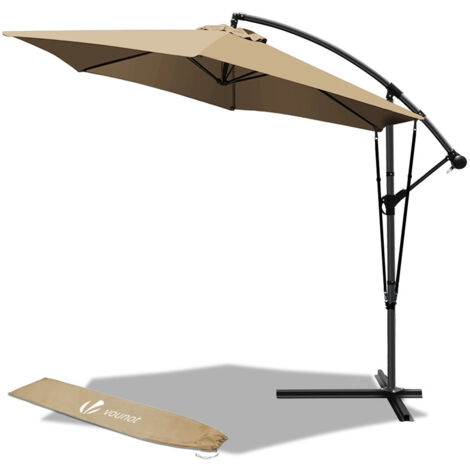 VOUNOT® 300 cm Ampelschirm, Sonnenschirm mit Windsicherung und Schutzhülle, Khaki