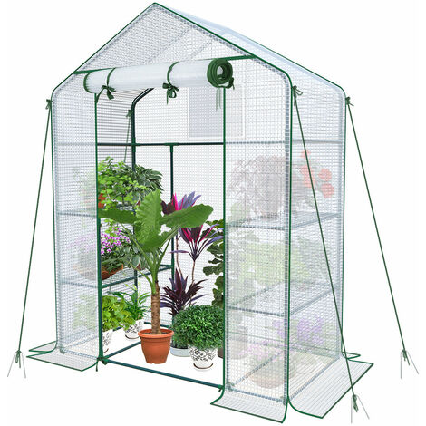 VOUNOT® Gewächshaus Foliengewächshaus mit 4 Regalebenen, Weiß, 143x73x195cm