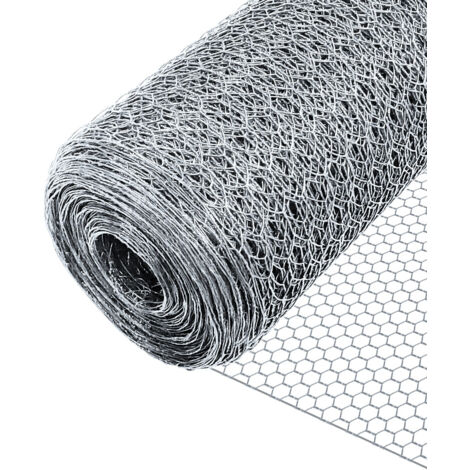 VOUNOT® Drahtzaun Sechskantgeflecht, Maschendrahtzaun, 1x50m, Maschenweite 25mm, Verzinkt Silber