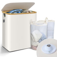 VOUNOT® Wäschekorb mit Deckel & Wäschesäcke 145L, Faltbarer Wäschesammler 2 Fächer, Beige