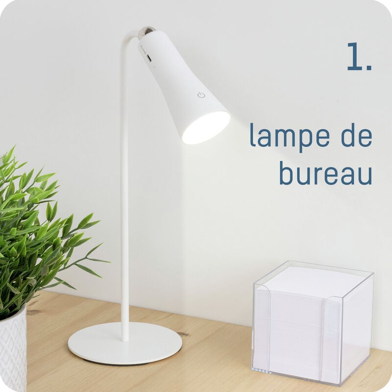 ANSMANN Lampe de bureau 3-en-1 rechargeable à intensité variable et  commande tactile (1 pce)