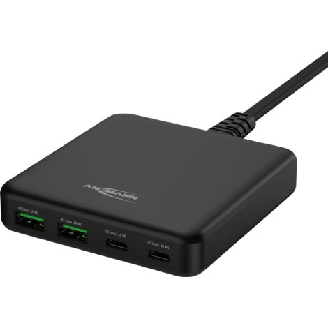 ANSMANN chargeur rapide USB 65W 4 ports Charger, USB-C/USB-A (1/5)