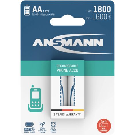 ANSMANN Batterie de téléphone AA, 2 pièces, 1600 mAh 1,2V NiMh (1/5)