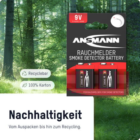 ANSMANN Piles alcalines 6LR61 9V pour détecteur de fumée (lot de 8)