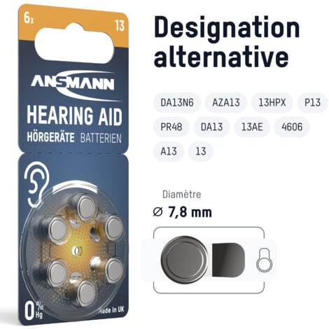 ANSMANN Piles auditives type 13 (lot de 60) – Orange