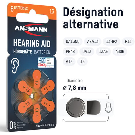 ANSMANN Piles auditives type 13 (lot de 120) – Orange