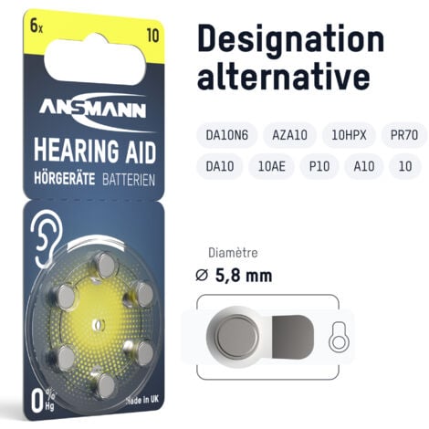 ANSMANN Piles auditives type 10 (lot de 60) – Jaune