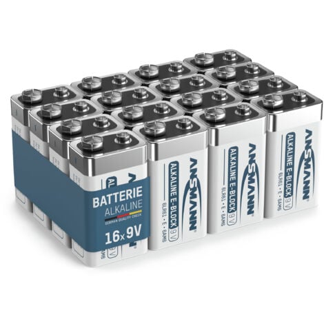 ANSMANN Piles alcalines 6LR61 pour détecteurs de fumée, systèmes d'alarme, etc. (16 pces)